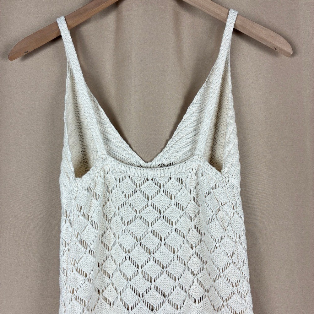 Cream Crochet Knit Halter Slip Sweater Dress S Boho Cottagecore Coastal Beach - Picture 9 of 13